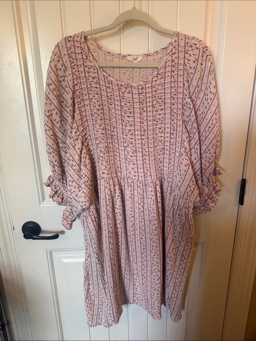 easel Pink Floral Smocked Babydoll Dress